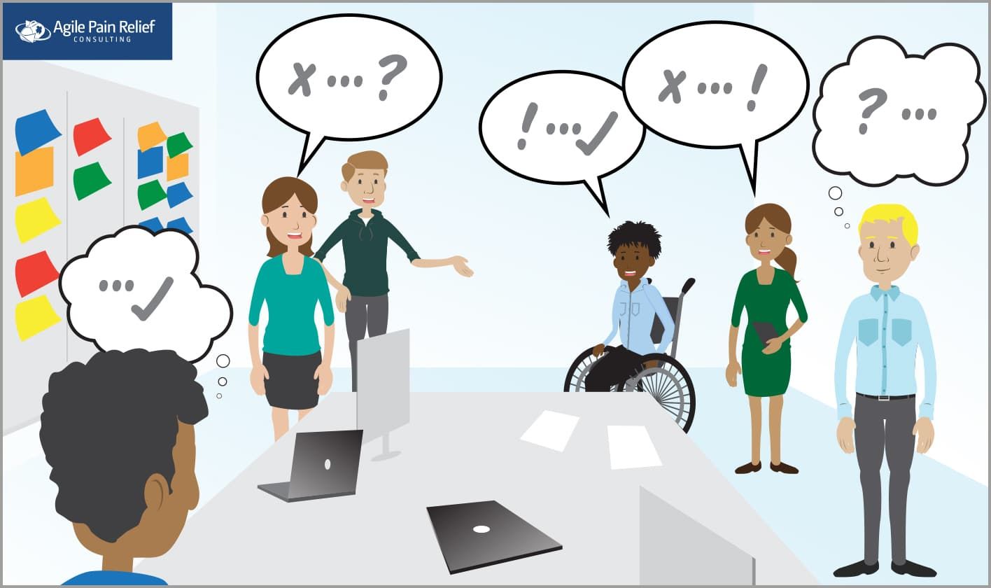 Scrum team engaging with each other.